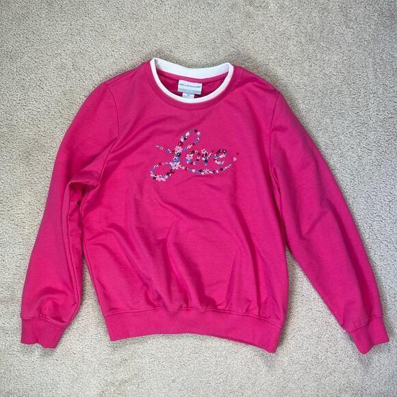 Alfred Dunner Sweatshirt Pink Floral Embroidered Love Word Petite PS Valentines - Picture 1 of 7
